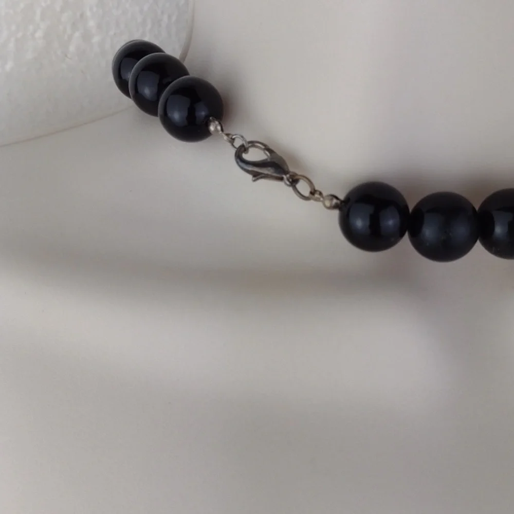 Vintage Mixed Metal Highly Crafted Varied Flower Pendants Black Bead Necklace